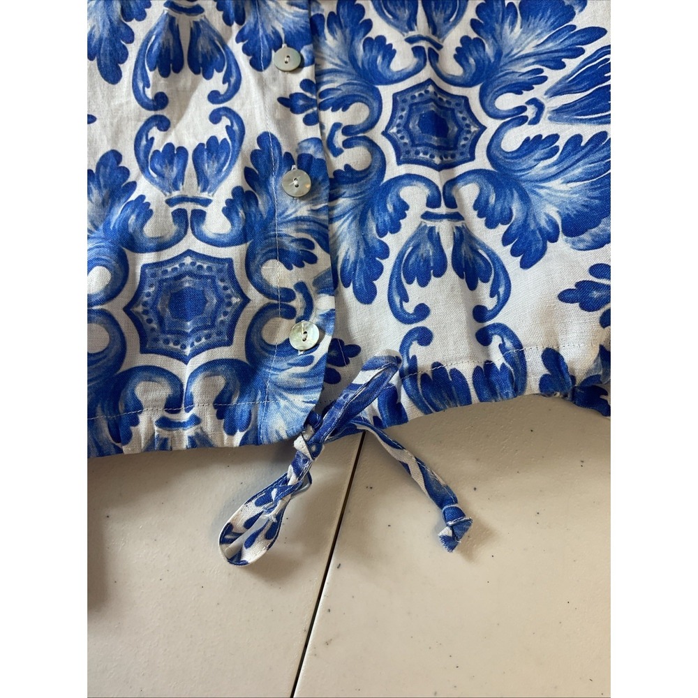 Idillio Positano womens blue floral linen L/S size MD Italy drawstring waist - Picture 5 of 8